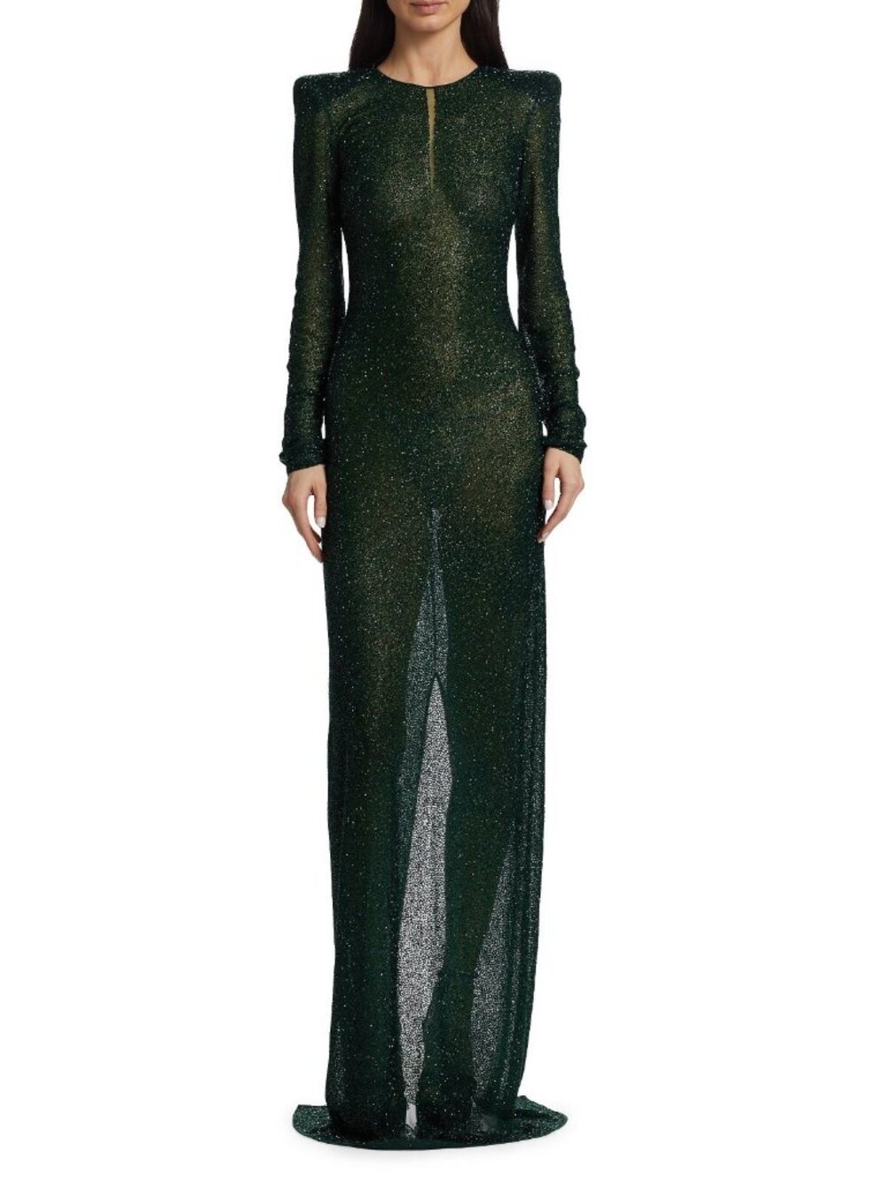$6995 Naeem Khan Women's Beaded Mesh Gown Evening Maxi Dress Emerald Size 14